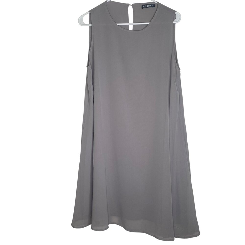Sheilay Sleeveless Midi A-Line Chiffon Dress XL Gray‎ Minimalist Neutral
